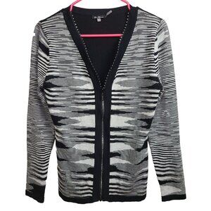 Vila Milamo Womens Rhinestone Zipper Cardigan Size Medium Gray White Zebra Print